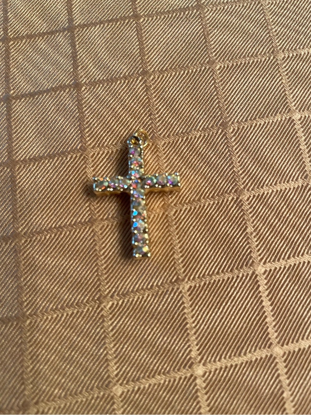 Double sided AB crystal and pearl cross pendant